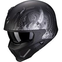 Scorpion / スコーピオン Exo モジュラーヘルメット Covert X Tattoo ブラックマット シルバー | 86-394-159, sco_86-394-159_L - Scorpion / スコーピオンヘルメット
