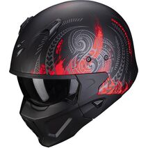 Scorpion / スコーピオン Exo モジュラーヘルメット Covert X Tattoo ブラックマット レッド | 86-394-24, sco_86-394-24_XL - Scorpion / スコーピオンヘルメット