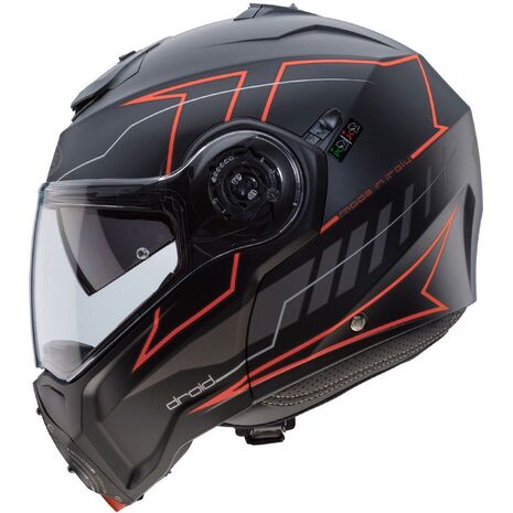Caberg DROID BLAZE Flip Up Helmet, MATT BLACK/RED FLUO | C0HB00F8, cab_C0HB00F8L - Caberg / カバーグヘルメット