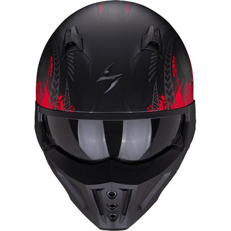 Scorpion / スコーピオン Exo モジュラーヘルメット Covert X Tattoo ブラックマット レッド | 86-394-24, sco_86-394-24_L - Scorpion / スコーピオンヘルメット