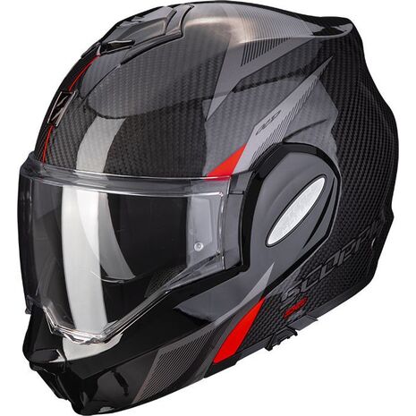 Scorpion / スコーピオン Exo モジュラーヘルメット Tech Carbon Top レッド | 18-397-24, sco_18-397-24_XS - Scorpion / スコーピオンヘルメット