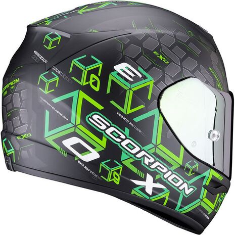Scorpion / スコーピオン Exo フルフェイスヘルメット 390 Cube ブラックグリーン | 39-356-128, sco_39-356-128_L - Scorpion / スコーピオンヘルメット