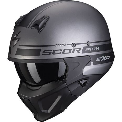 Scorpion / スコーピオン Exo モジュラーヘルメット Covert X Tussle シルバー マットブラック | 86-395-232, sco_86-395-232_S - Scorpion / スコーピオンヘルメット