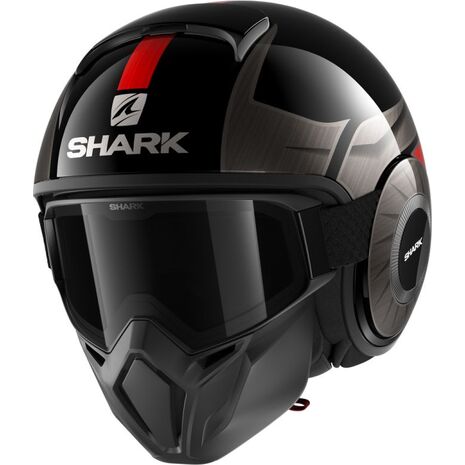 Shark / シャーク オープンフェイスヘルメット STREET DRAK TRIBUTE RM ブラック クローム レッド/KUR | HE3324KUR, sh_HE3324EKURL - SHARK / シャークヘルメット